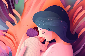 Colorida ilustración día de la madre, creado con IA generativa