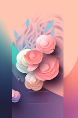 Invitación evento de primavera, flores de papel papercraft de colores aesthetic, creado con IA generativa