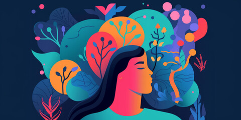 Ilustración mujer emocionada, salud mental, creado con IA generativa