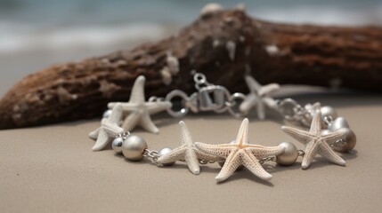Fototapeta na wymiar A bracelet with a row of tiny starfish, perfect for a beachy look Generative AI