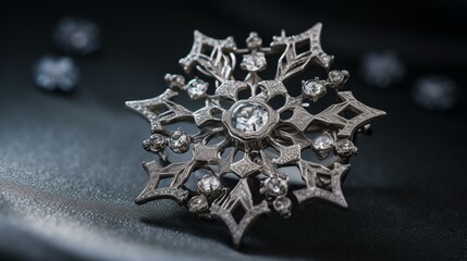 A brooch in the shape of a delicate snowflake, with intricate details Generative AI