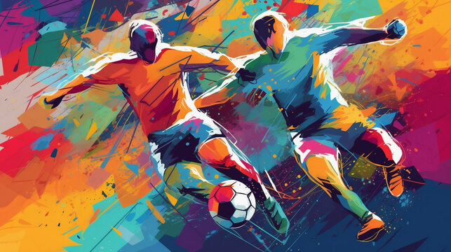 abstract colorful background of soccer players