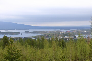 Idyllic water scenery by the lake Rappen in Arjeplog kommun, Norrbotten, Sweden