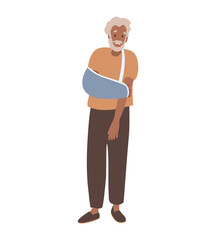 Senior black Man with plastered arm, broken hand 