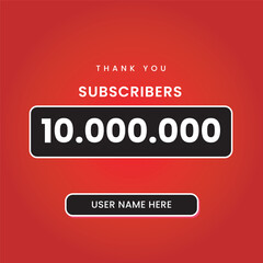 10m subscribers youtube instagram post square banner template design vector editable red design