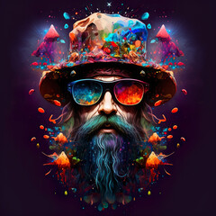 Surreal Psychedelic trippy vibrant colorful magical enchanted magic mushroom wizard portrait