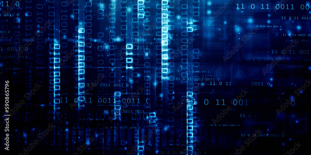 Poster 2d illustration abstract digital binary data on computer screen