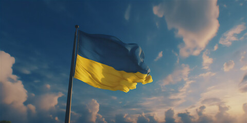 Ukraine flag banner high in the sky background generativ ai
