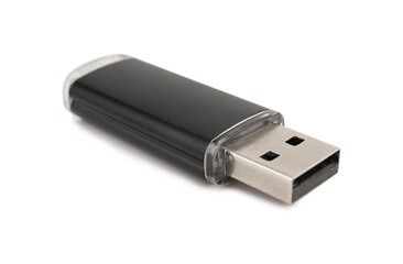 Black USB flash drive on white background