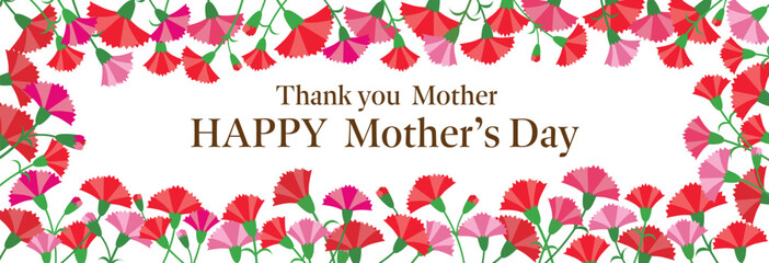 母の日カーネーション タイトル バナー 横長フレーム /白地