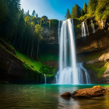Beautiful landscape of waterfall and cave 