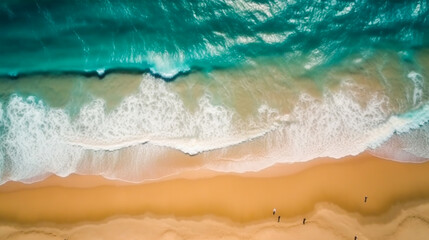 Top view aerial image from drone of an stunning beautiful sea landscape beach with turquoise water. Beautiful Sand beach with turquoise water. AI Generated - obrazy, fototapety, plakaty