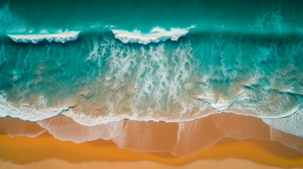 Top view aerial image from drone of an stunning beautiful sea landscape beach with turquoise water. Beautiful Sand beach with turquoise water. AI Generated