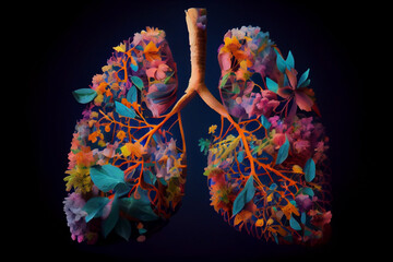 Lungs made from flowers and nature. Created with Generative AI technology