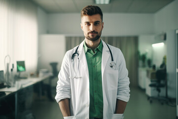 Medium shot portrait of a young male doctor with a stethoscope generative ai