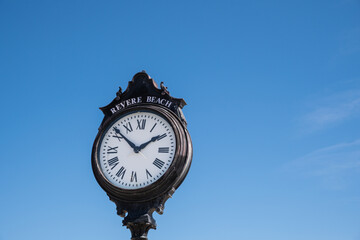 Fototapeta na wymiar Old-fashioned clock at beach in Revere, a suburb of Boston, Massachusetts.