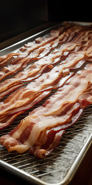 rows of cooked bacon created with Generative AI technology