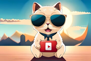 The cat is holding a sign with the title of the video, adding a playful and creative touch to the image. Its paws are delicately positioned on the sign as if it is presenting the content created by ai