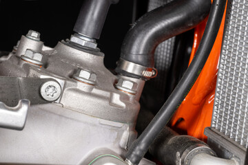 Closeup images of motocross bike engine