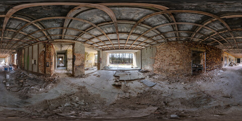 hdri 360 panorama in empty dirty room in abandoned building damaged by explosion in spherical...