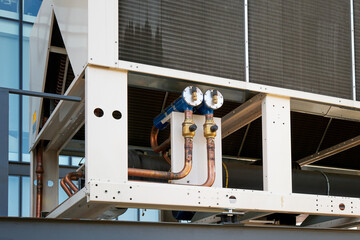 Close-up ventilation and air conditioning system outside the building.