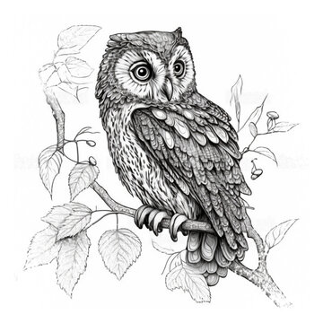 3d illustration of a black and white decorative owl on a trunk