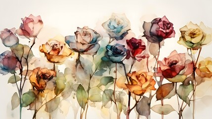 Watercolor roses abstract background design, 8th march, international woman day, flowers, painting, love