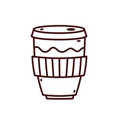 Cute mug icon with cream, hot cocoa, in a cute mug, doodle icon for design, on white background