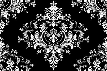 Vector damask seamless pattern background. Classical luxury old fashioned damask ornament, royal victorian seamless texture for wallpapers, textile, wrapping. Exquisite floral baroque template.	
