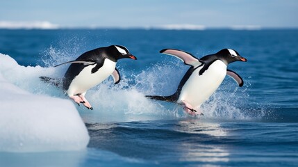Fototapeta premium Diving Penguin Duo