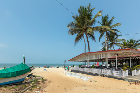Benaulim Beach, Goa - India. April, 06 2023. Sunny Beach is a popular seaside destination located in the Indian state of Goa. The beach is known for its golden sands and clear blue waters.