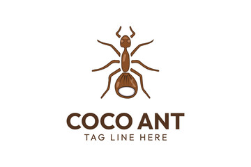 Fototapeta na wymiar coconut and ant iconic creative logo design template