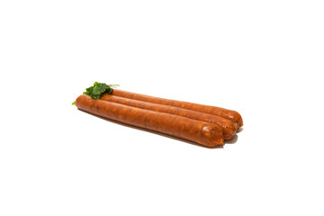Three chistorra (from the Basque txistor, sausage; in Aragonese it is known as choriceta) is a type of sausage of Navarre origin made with fresh minced pork. Isolated on a white background.