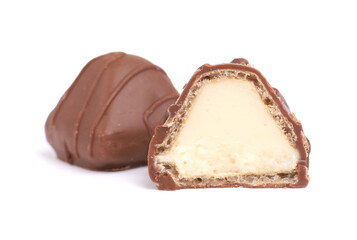 Chocolate candy on white background
