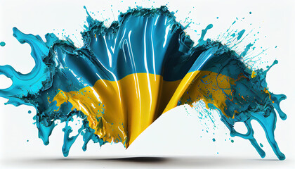 Kazakhstan Country Flag Colors of Liquid Oil Paint Splashing and Exploding on White Backdrop AI Generative