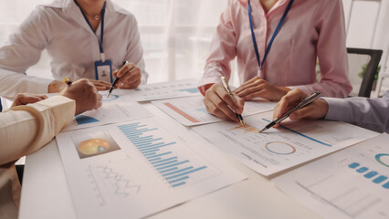 Close up brainstorming of asian businesswoman, bookkeeping, industrial sector of government...