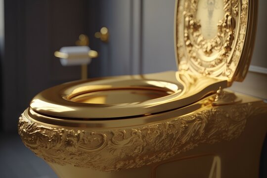 Gold ornamental toilet. Generate Ai