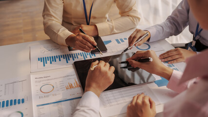 Close up brainstorming of asian businesswoman, bookkeeping, industrial sector of government...