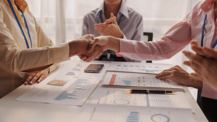 Close up brainstorming of asian businesswoman, bookkeeping, industrial sector of government...