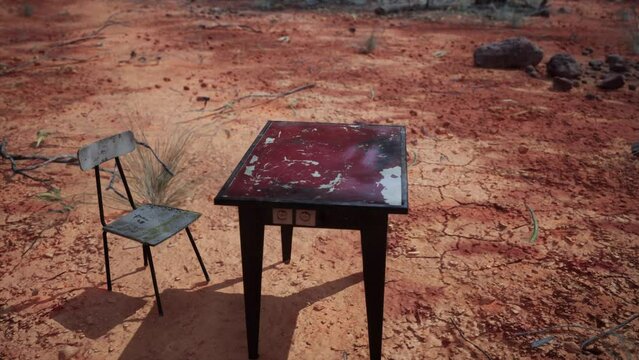 old ruster metal table in desert