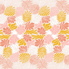 Multicolor abstract background with tropical palm leaves in Matisse style. Vector seamless pattern with Scandinavian cut out elements.