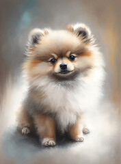 Watercolor pomeranian dog portrait. A painting of a dog. Generative AI 