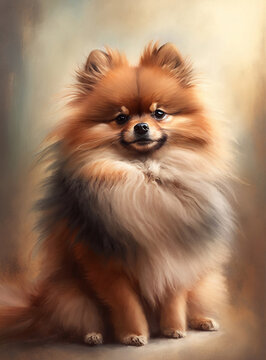 Watercolor pomeranian dog portrait. A painting of a dog. Generative AI 