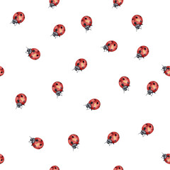 Watercolor seamless, cartoon pattern with flowers and insects on a background. Kids style background with beautiful summer or spring flowers. Applicable for textiles, wallpapers, decor.