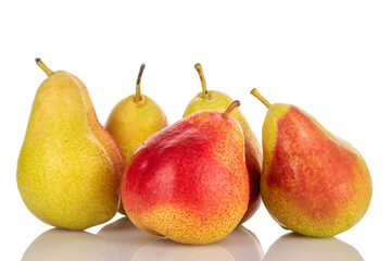 Several whole sweet juicy pears, close-up, on a white background.