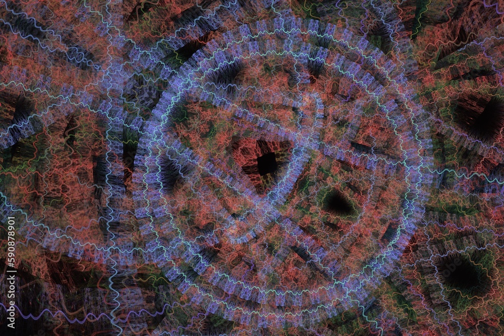 Wall mural Violet red pattern of crooked waves on a black background. Abstract fractal 3D rendering
