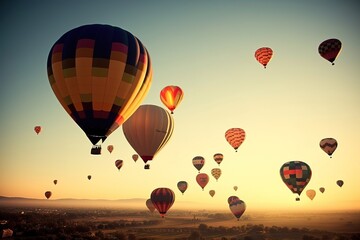 hot air balloon in sunset. generative ai