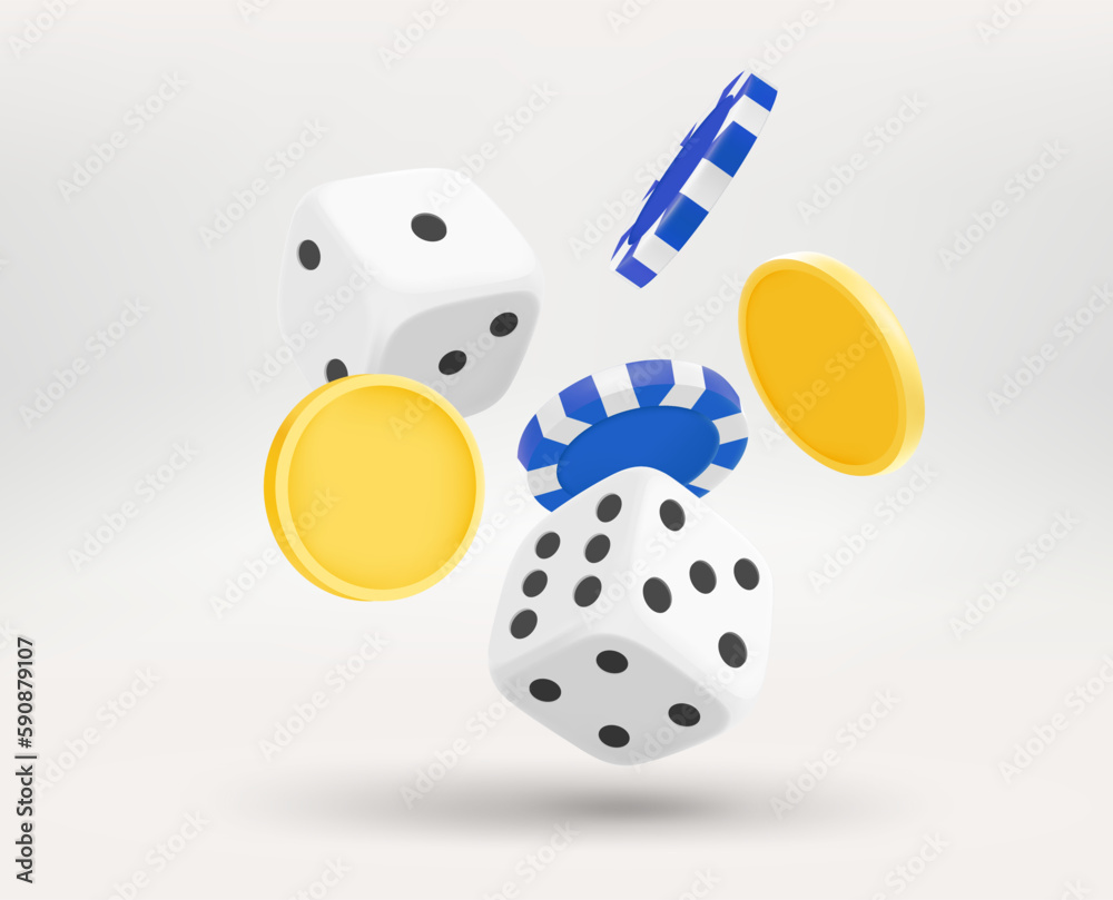 Poster gambling concept with different game elements. 3d vector illustration