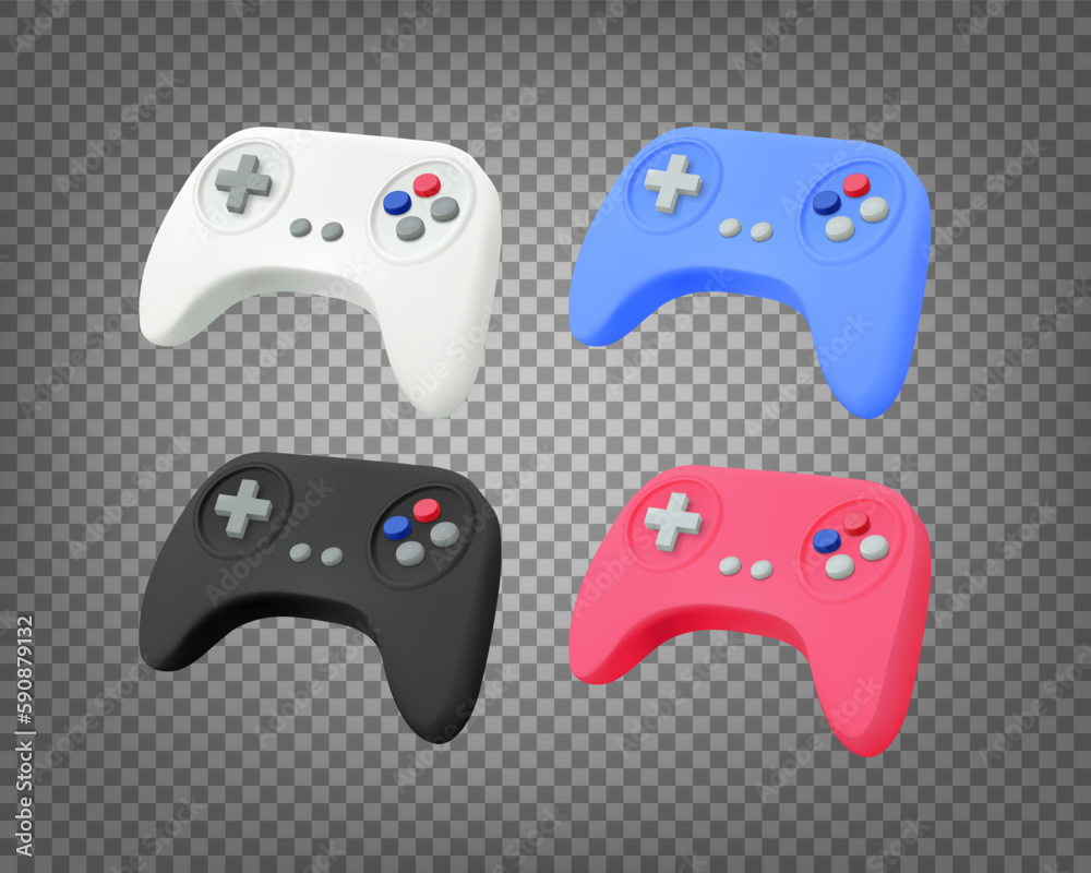 Aufkleber Modern gamepads set isolated on transparent background. Gamebling concept. 3d vector banner with copy space
