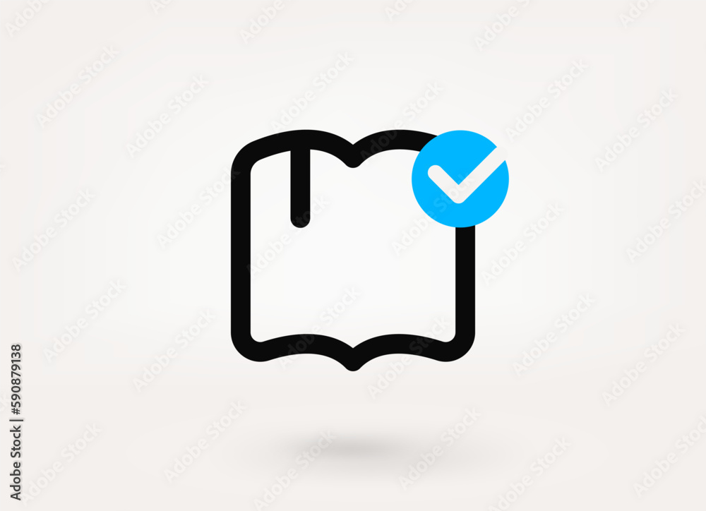 Poster Book pictogram with approve check mark. Linear vector linear icon